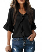 Ruffled V-Neck Blouse
