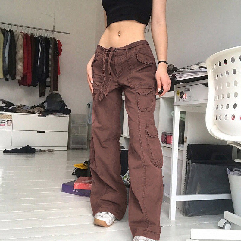 Women's Cargo Pants with Side Pockets and Adjustable Waist