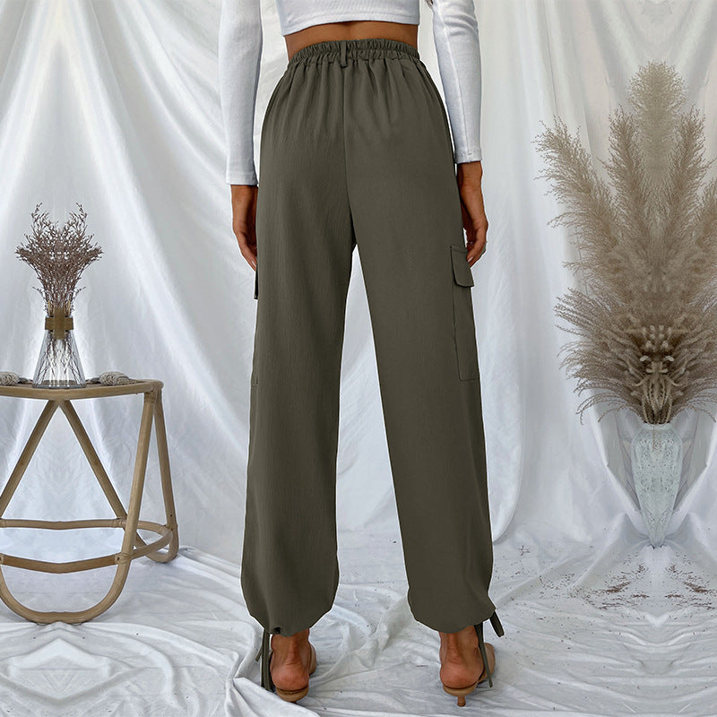 Women's Cargo Pants with Adjustable Waist and Side Pockets
