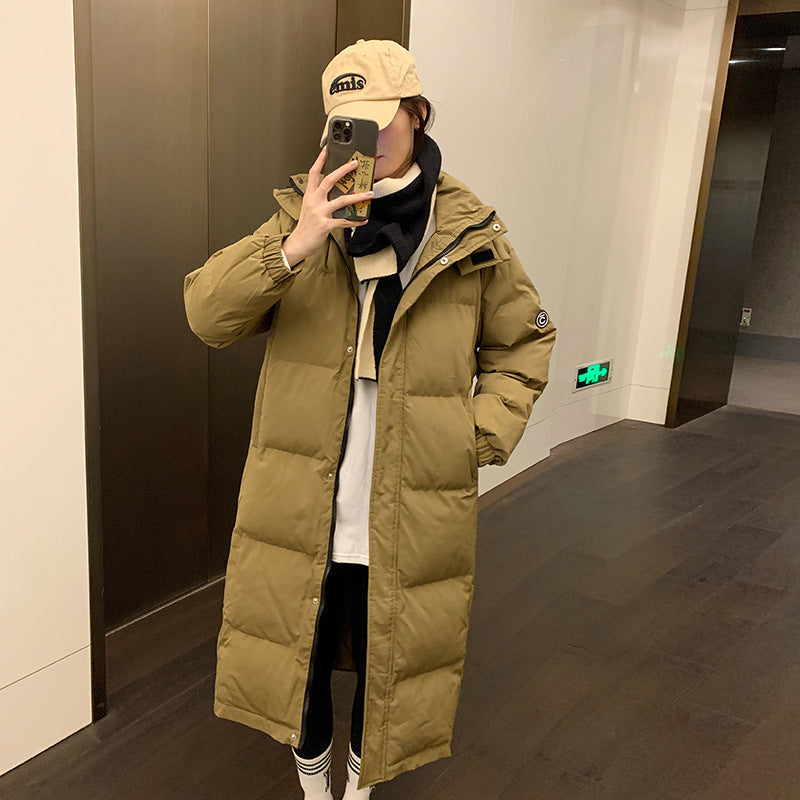 Women's Long Insulated Winter Jacket with Hood and Inner Pockets