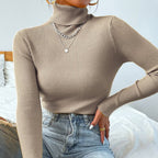Elegant Women's Turtleneck Sweater with Fine Ribbed Texture
