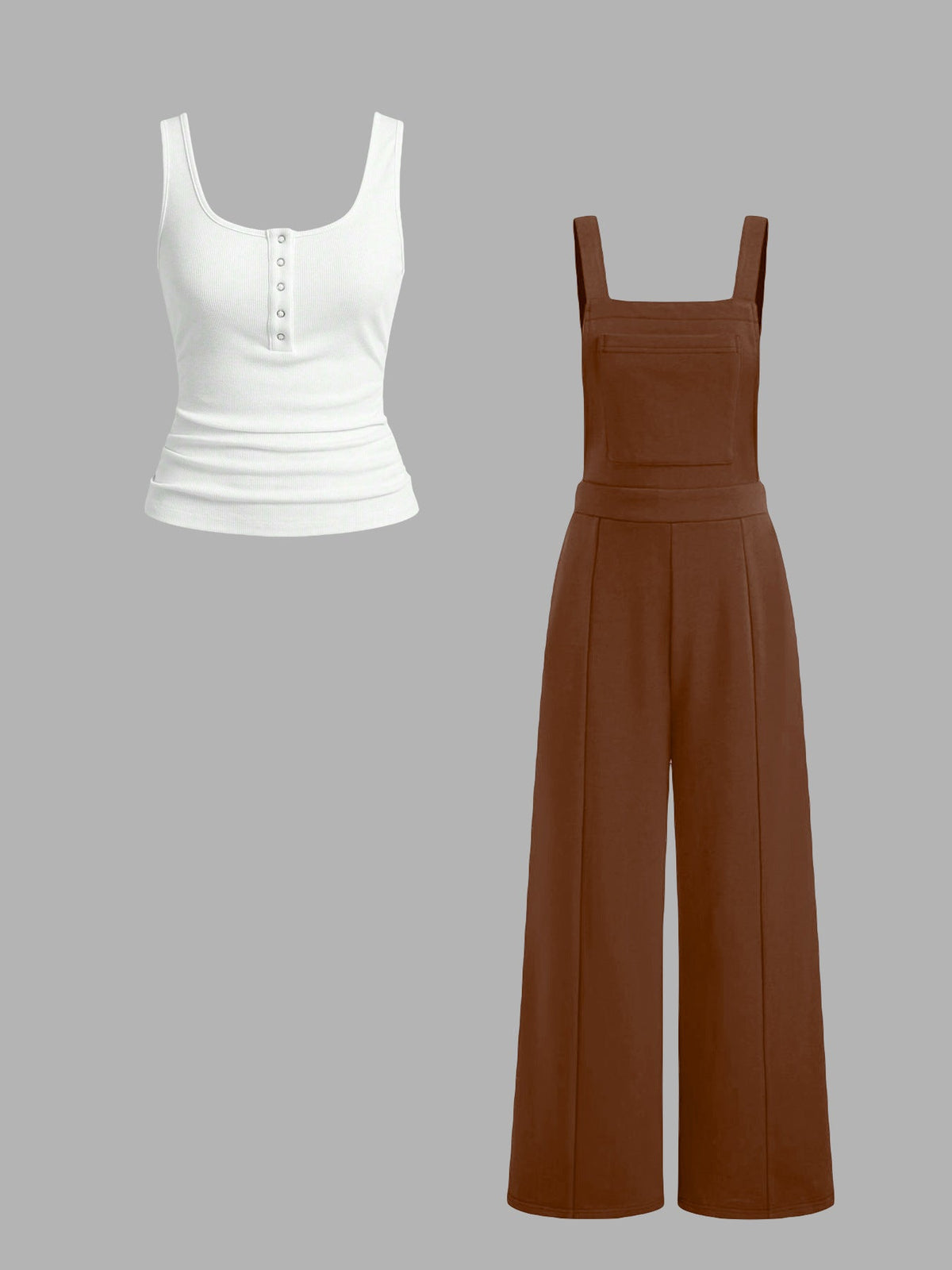 Women's Casual Tank Top and Wide-Leg Overalls Set
