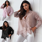 Women's Elegant Long-Sleeve Blouse with Fine Texture