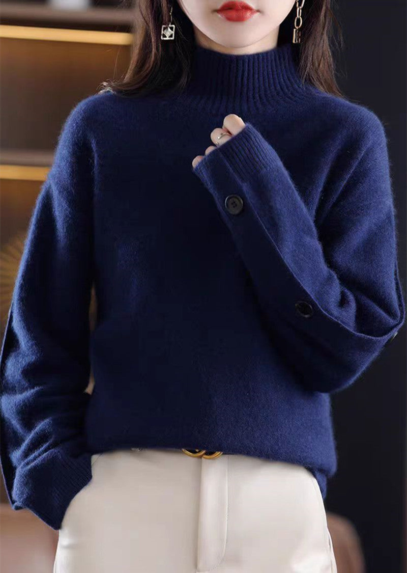 Women's Elegant Turtleneck Sweater with Button Details