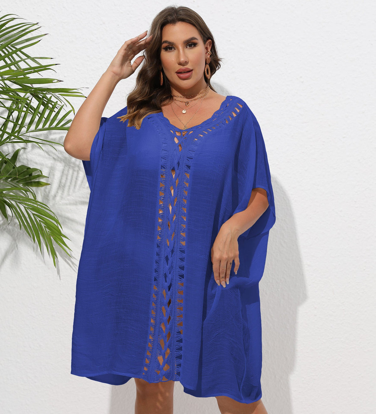 Women's Airy Beach Kimono with Decorative Crochet Lace