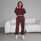 Casual Sweater Set with Cropped Hoodie and Comfortable Pants