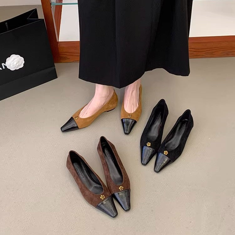 Women's Pointed Toe Ballet Flats with Patent Detail