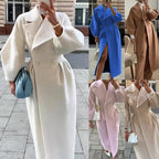 Women's Elegant Trench Coat with High Slit and Puff Sleeves