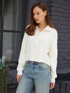 Women's Cozy Pullover with Collar and Zipper