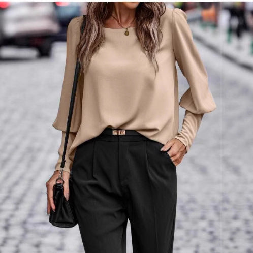 Women's Elegant Blouse with Puff Sleeve Details and Textured Fabric