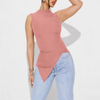 Women's Sleeveless Top with Asymmetrical Hem and Ruching