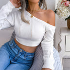 Women's Cropped Pullover with Asymmetrical Neckline