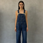 Women's Denim Overalls with Wide Leg and Low Back