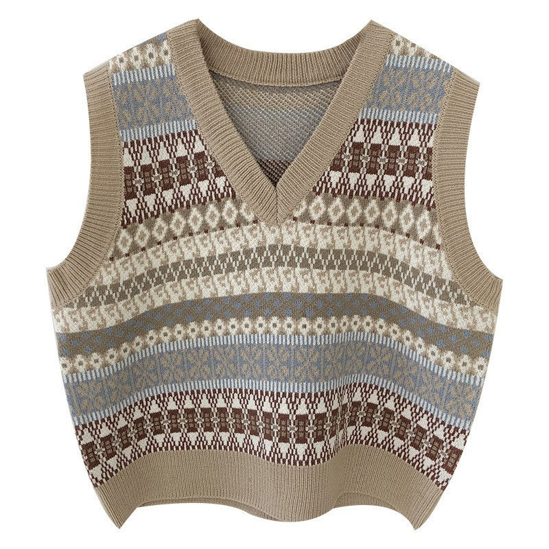 Women's Sleeveless V-Neck Patterned Knit Vest