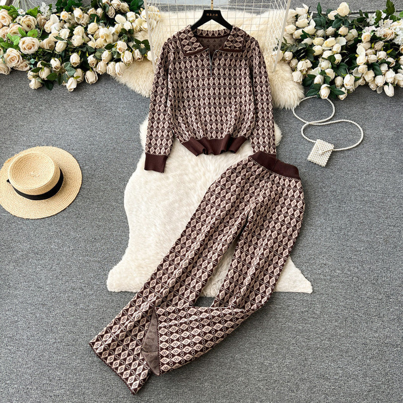 Women's Fashionable Lounge Set with Shiny Pattern and Elastic Waistband