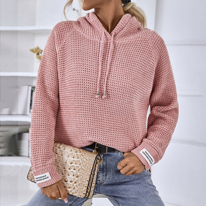 Comfortable Women's Hooded Sweater with Textured Knit and Side Slits