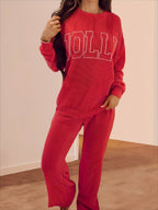 Women's Casual Ribbed Sweat Set with Lettering