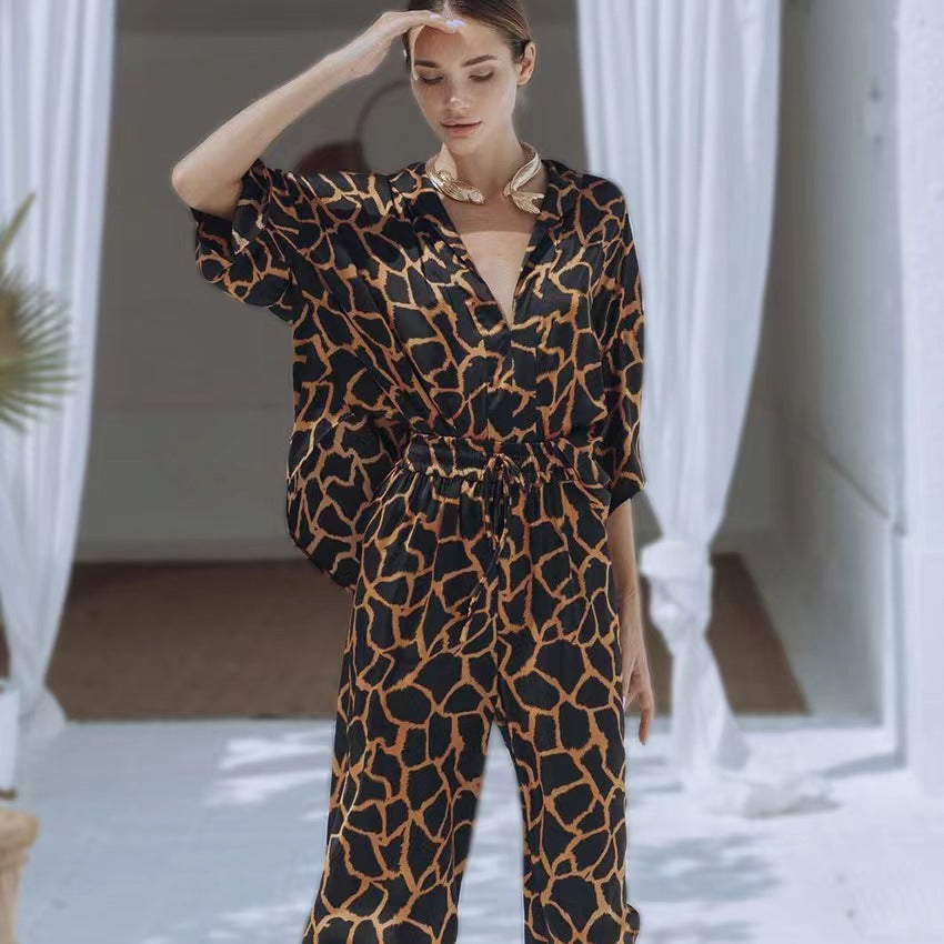 Women's Wide-Leg Jumpsuit with Giraffe Print
