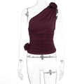 Women's Asymmetrical Ruffled Top with Floral Detail