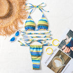 Women's Bandeau Bikini with Fashionable Stripes and Adjustable Strap System
