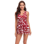 Women's Swim Dress with Floral Design and Elegant V-Neck