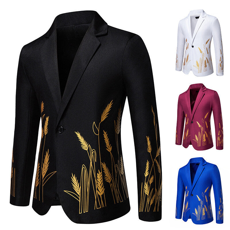 Elegant Blazer with Artistic Plant Pattern and Fine Texture
