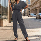 Women's Casual Jumpsuit with Elegant Draping and Waist Detail
