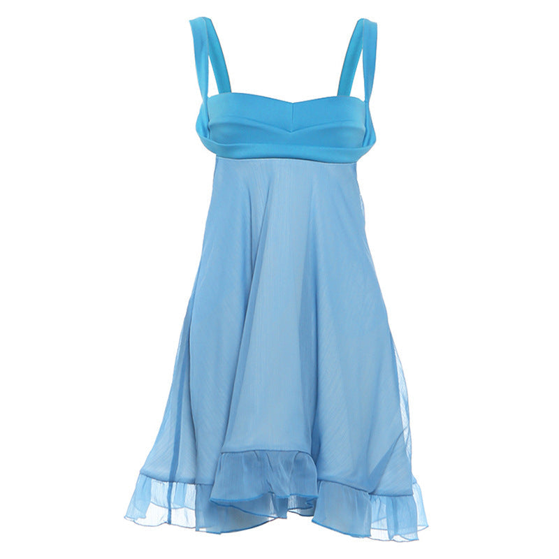 Women's Chiffon Dress with Flowing Hem and Sweetheart Neckline