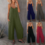 Women's Casual Summer Jumpsuit with Deep Neckline and Pockets
