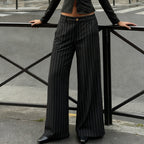 Women's Elegant Wide-Leg Pinstripe Trousers