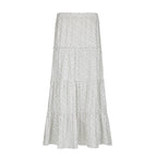 Women's Maxi Skirt with Floral Ruffle Details and Elastic Waistband