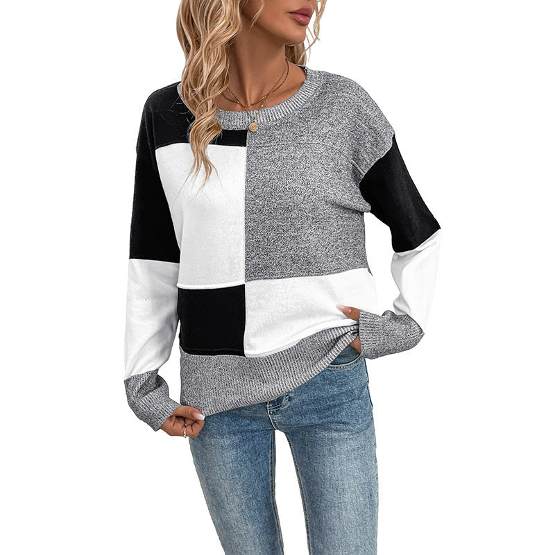 Women's Block Pattern Knit Pullover