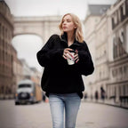 Women's Fluffy Mock Neck Sweater with Zipper