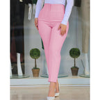 Women's High-Waisted Slimming Pants with Decorative Stitching