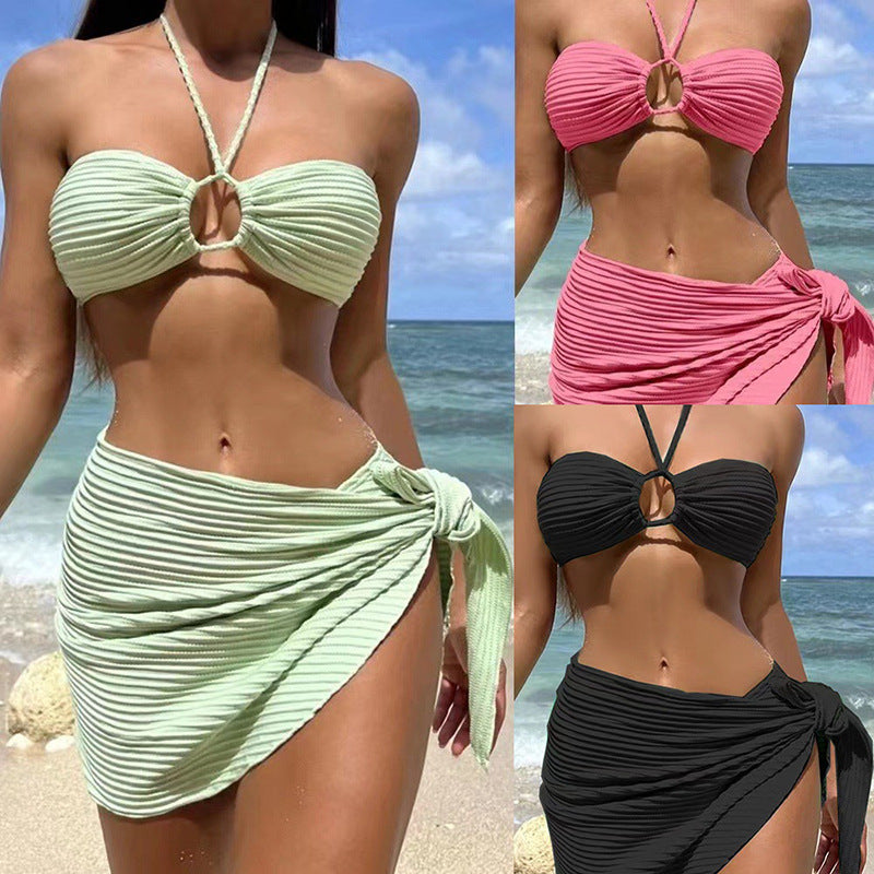 Women's Swimsuit with Refined Bandeau Top and Knot-Detail Skirt