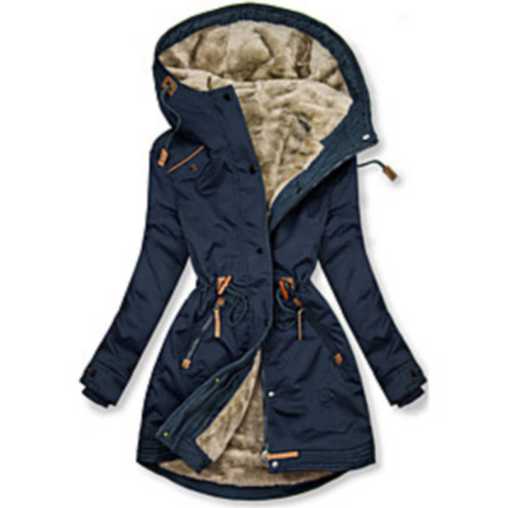 Women's Lined Winter Parka with Practical Pockets and Adjustable Belt