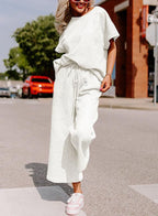Women's Casual Jumpsuit Set in Soft Material with Elastic Waistband and Wide-Legged Pants