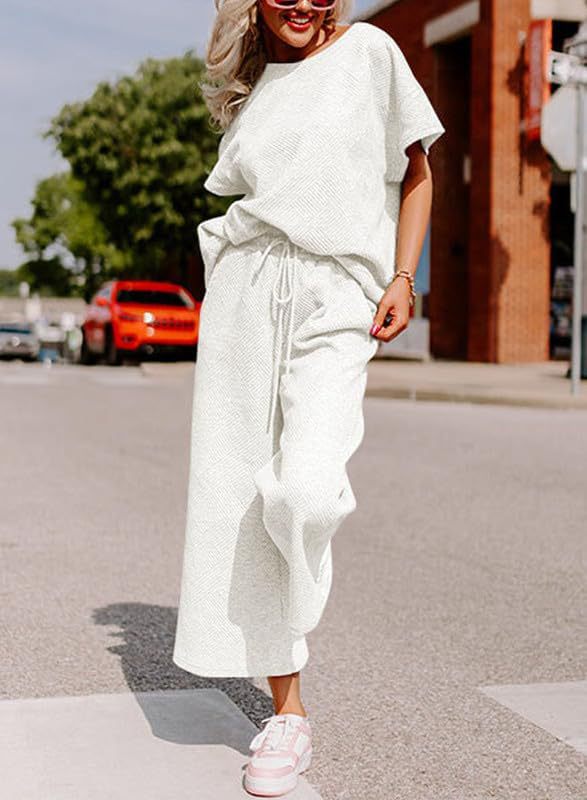 Women's Casual Jumpsuit Set in Soft Material with Elastic Waistband and Wide-Legged Pants