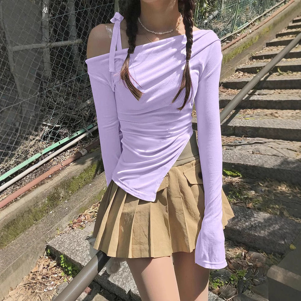 Women's Asymmetrical Long-Sleeve Top with Decorative Bow