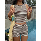 Women's Striped Cropped Top and Shorts Set