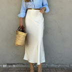Elegant Satin Skirt with Slim Cut and Slit