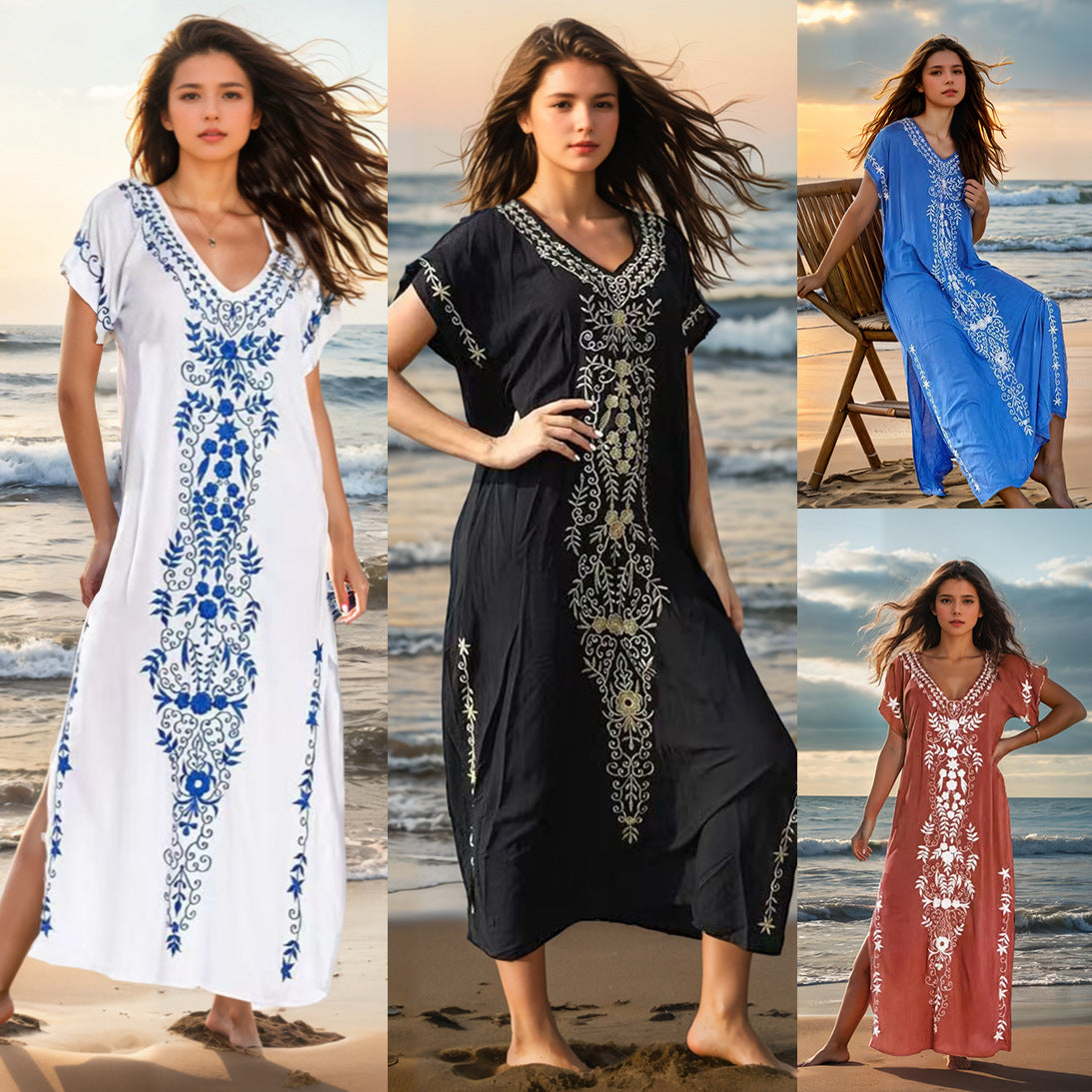 Women's Elegant Beach Cover-Up with Delicate Embroidery
