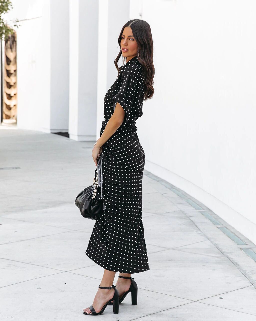 Women's Polka Dot Blouse with Tie Belt
