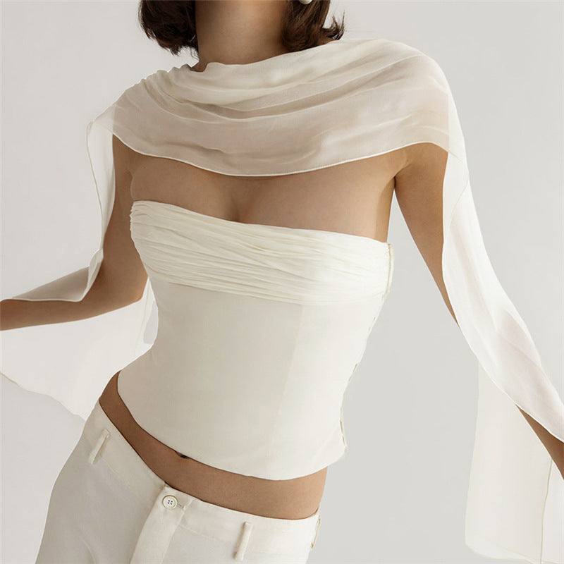 Women's Bandeau Top with Elegant Chiffon Overlay
