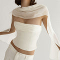 Women's Bandeau Top with Elegant Chiffon Overlay