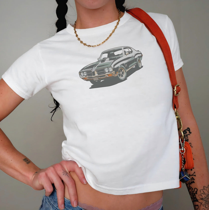 Women's Crop T-Shirt with Nostalgic Print