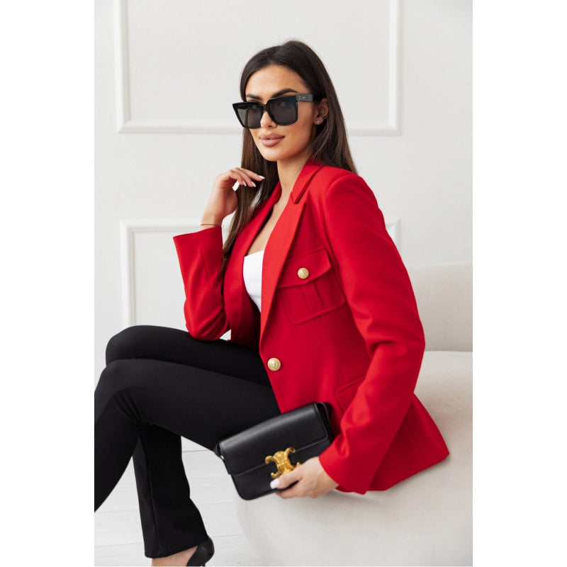 Women's Elegant Blazer with Pockets and Gold Buttons