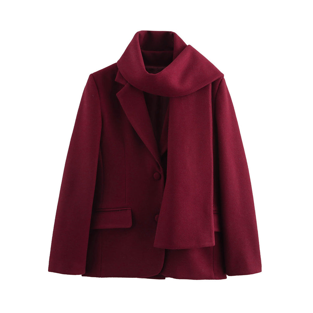 Elegant Winter Coat with Chic Collar and Matching Scarf