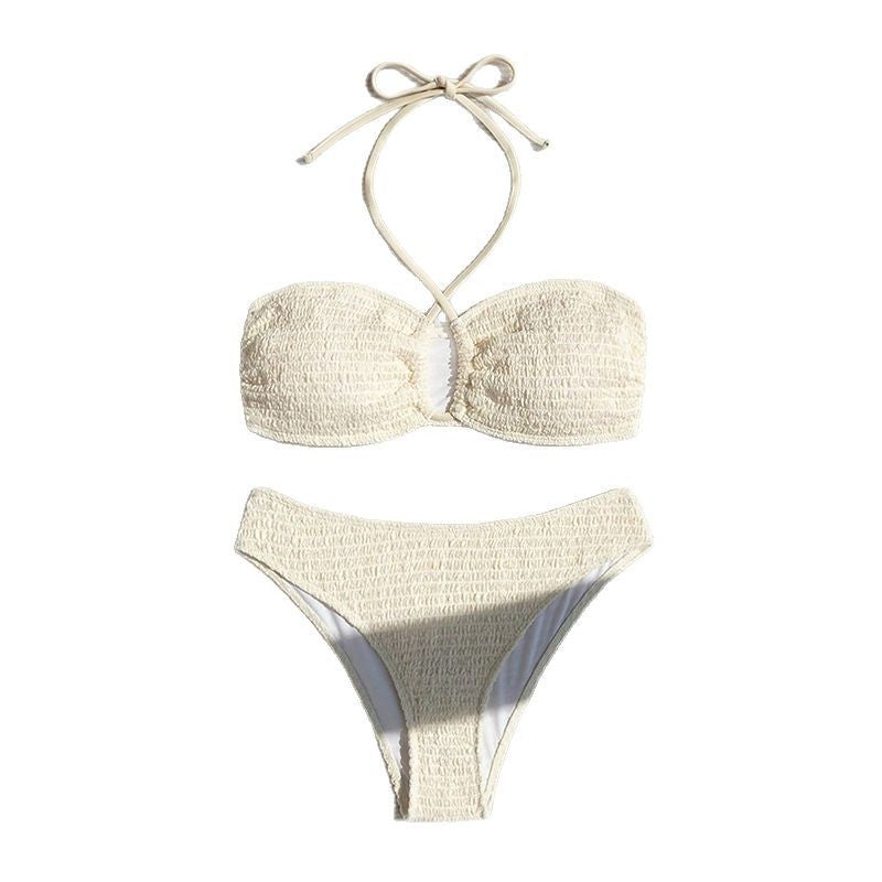 Women's Bandeau Bikini with Lace-Up Details and High-Cut Legs