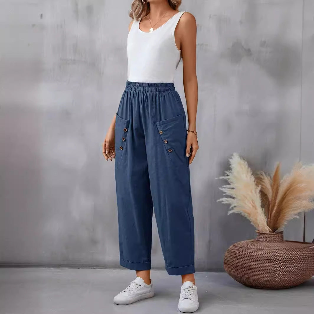 Women's Elegant Casual Pants with Button Details